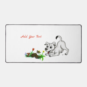 Frühjahrserwachen, Welpe mit Blume und Schmetterli Schreibtischunterlage