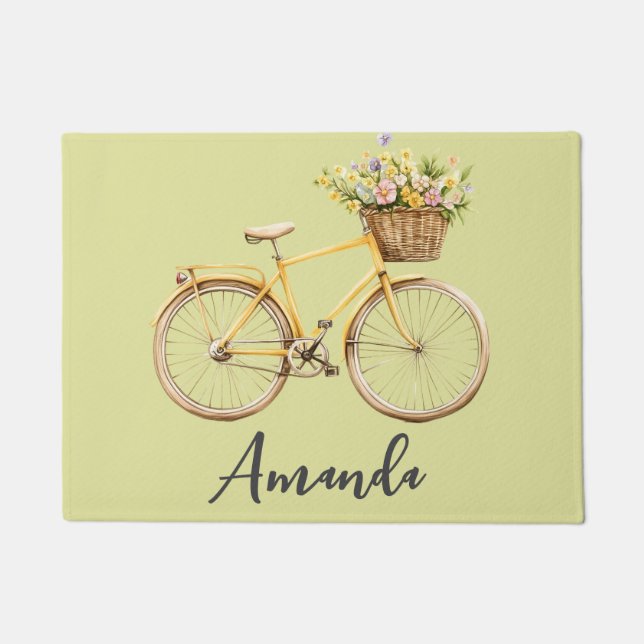 Frühjahrsfahrrad Grüne Blume Fußmatte (Vorderseite)