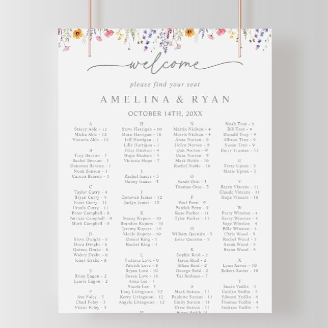 Frühjahrsfarben-Wildblumen-Alphabetischer Sitzplan Poster (Von Creator hochgeladen)