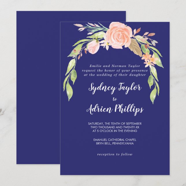 Frühjahrsfeierliche Einladung der Peony Navy (Vorne/Hinten)