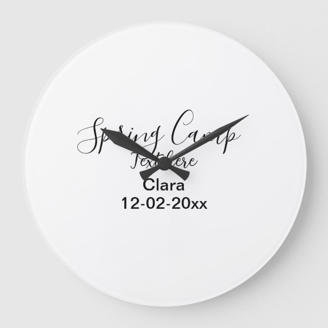Frühjahrsferien Camping benutzerdefiniert Name Dat Große Wanduhr (Vorderseite)