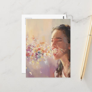 Frühjahrsfieber surreale Frauen niesen Postkarte