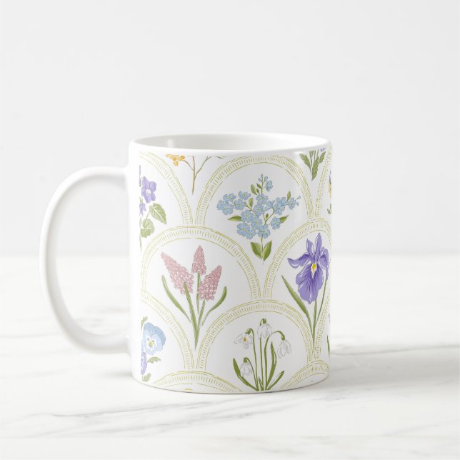 Frühjahrsgarten Blume in Regenbogenmedallion Kaffeetasse (Links)
