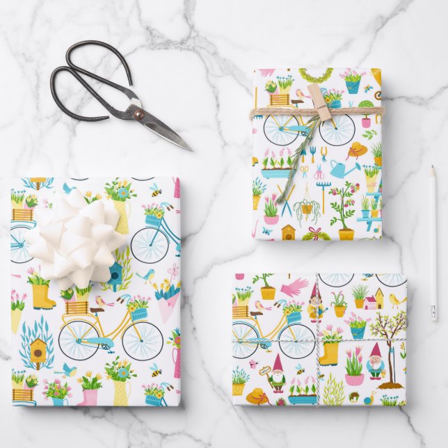 Frühjahrsgarten Geschenkpapier Set (Vorderseite)