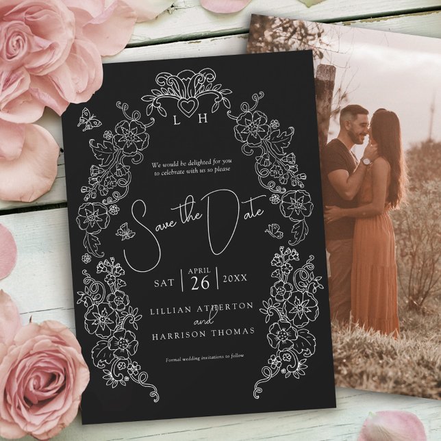Frühjahrshochzeit Lilie Kunst Schwarz-weißes Foto Save The Date (Von Creator hochgeladen)
