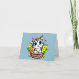 Frühjahrskatze Niedlich in Blume Karte