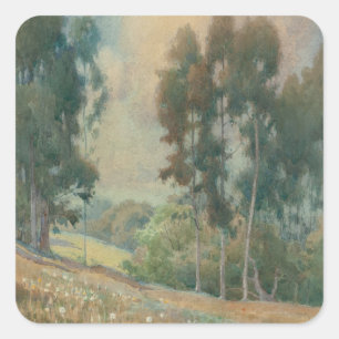 Frühjahrslandschaft (1911) Serene Wasserfarbenland Quadratischer Aufkleber