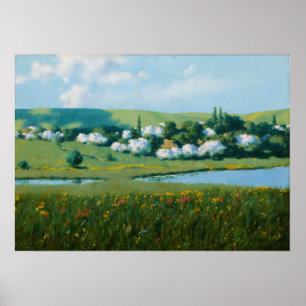 Frühjahrslandschaft mit dem Teich Stanisław Witkie Poster