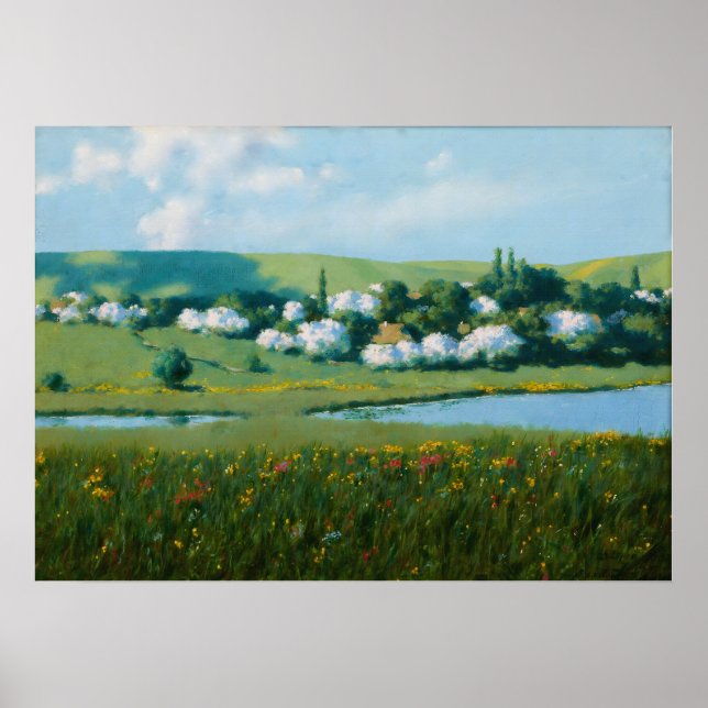 Frühjahrslandschaft mit dem Teich Stanisław Witkie Poster (Vorne)