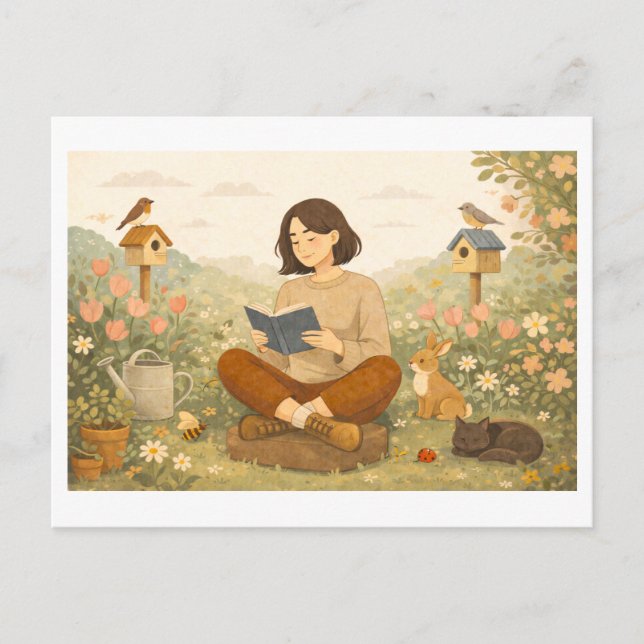 Frühjahrslektüre: Frühling Postkarte (Vorderseite)
