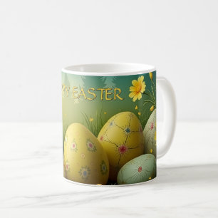 Frühjahrsmagie mit Ostereiern in einem Meer von Bl Kaffeetasse