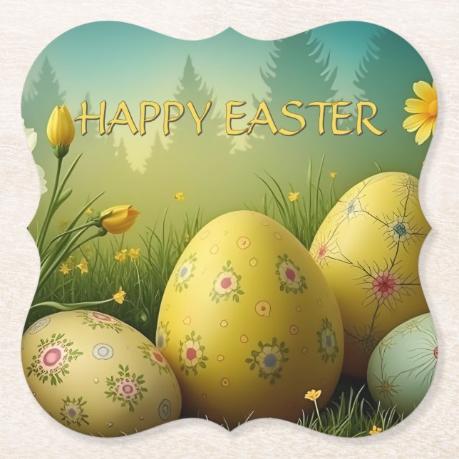Frühjahrsmagie mit Ostereiern in einem Meer von Bl Untersetzer (Vorderseite)