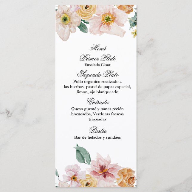 Frühjahrsmenü der Blume Menükarte (Vorderseite)