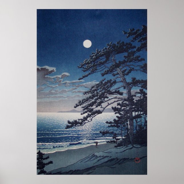 Frühjahrsmond am Strand von Ninomiya Kawase Hasui  Poster (Vorne)