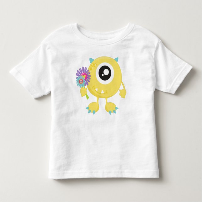 Frühjahrsmonster, Gelbes Monster, Blume, Hörner Kleinkind T-shirt (Vorderseite)