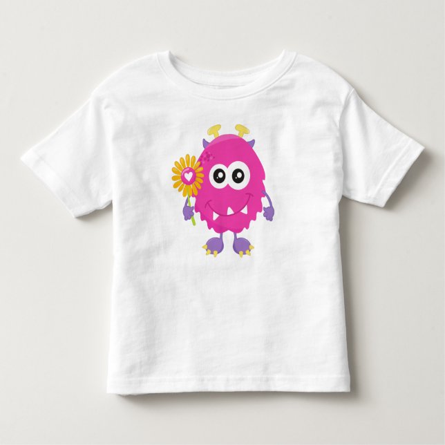 Frühjahrsmonster, rosa Monster, Blume, Hörner Kleinkind T-shirt (Vorderseite)