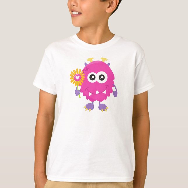 Frühjahrsmonster, rosa Monster, Blume, Hörner T-Shirt (Vorderseite)