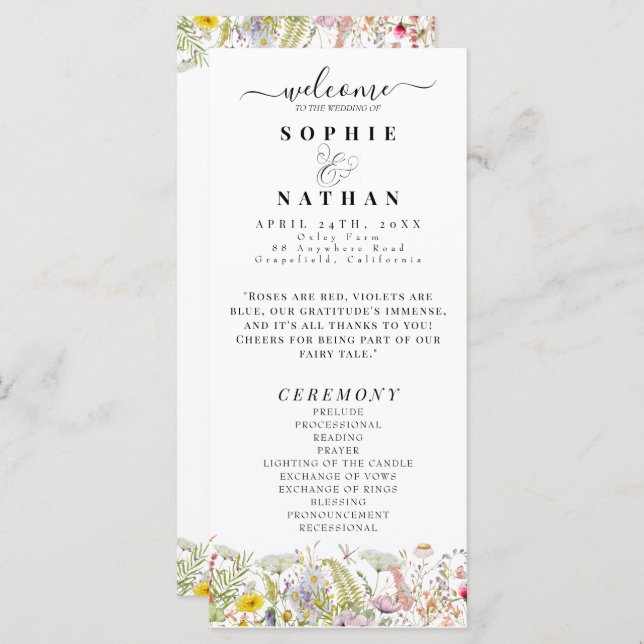 Frühjahrsommer-Wildblume | Hochzeitsprogramm (Vorne/Hinten)