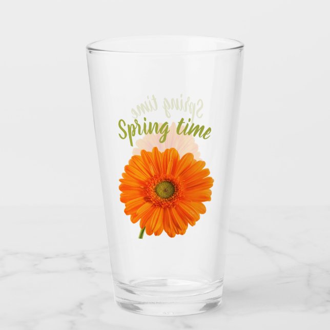 Frühjahrsorange Gerbera Blume Foto mit Text Glas (Vorderseite)