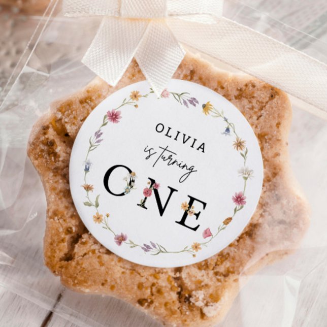 Frühjahrsparty Wildblume Erster Geburtstag Runder Aufkleber (Von Creator hochgeladen)