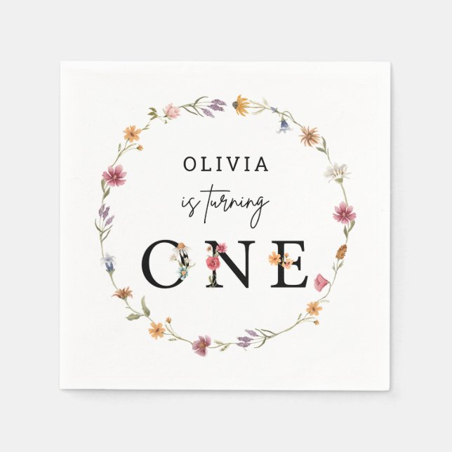 Frühjahrsparty Wildblume Erster Geburtstag Serviette (Vorderseite)