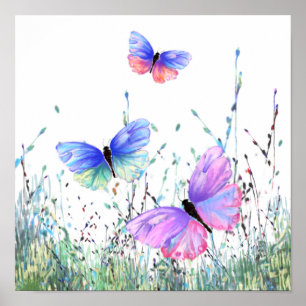 Frühjahrsplakat Bunte Schmetterlinge Fliegend Poster