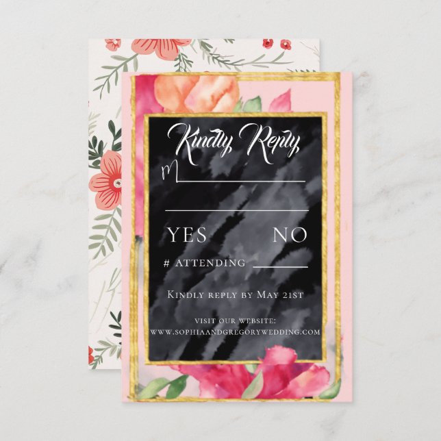 Frühjahrspopie Blackboard Wedding Response Card RSVP Karte (Vorne/Hinten)