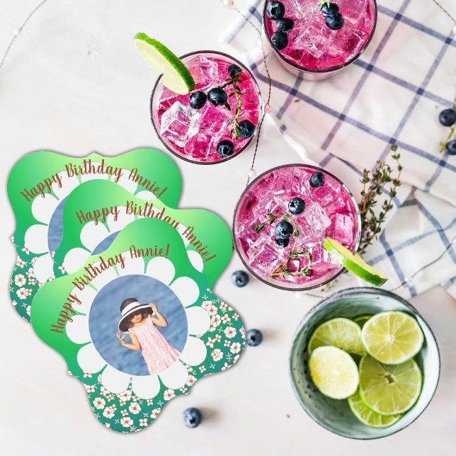 Frühjahrsrahmen für grünes Party Foto Untersetzer (Von Creator hochgeladen)