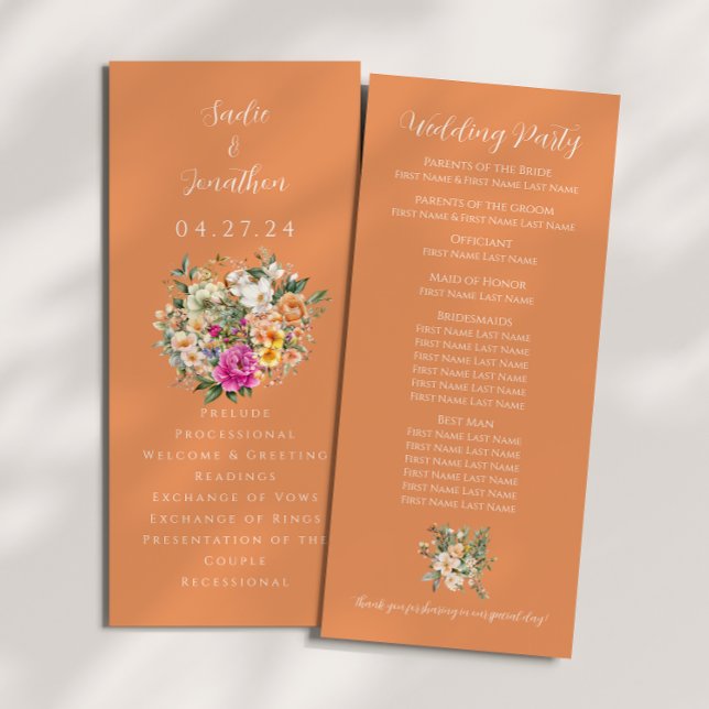Frühjahrssaison Apricot Peach Floral Wedding Programm (Von Creator hochgeladen)