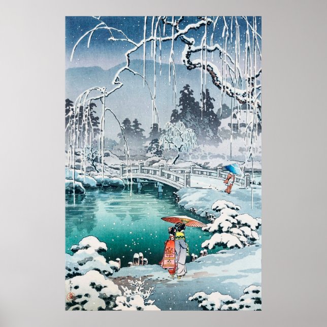 Frühjahrsschnee in Maruyama von Tsuchiya Koitsu Poster (Vorne)