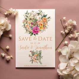 Frühjahrssehen mit Blumenapricot Sage Green Weddin Save The Date