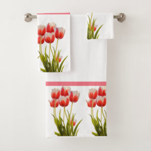 Frühjahrsstil Rote Tulpen-Blumen-Badetuch-Set Badhandtuch Set