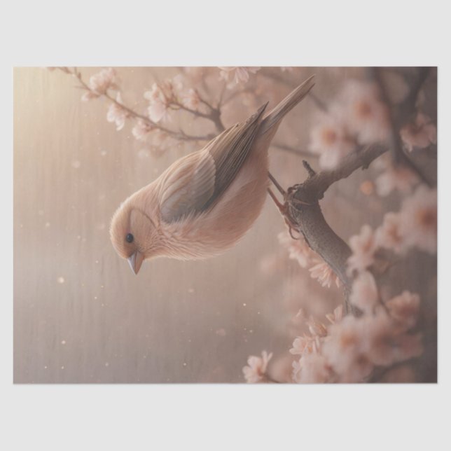 Frühjahrsvogel hübsch in Rosa Seidenpapier (Vorderseite)