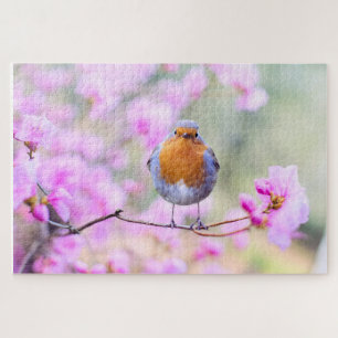 Frühjahrsvogel mit rosa Blume Puzzle
