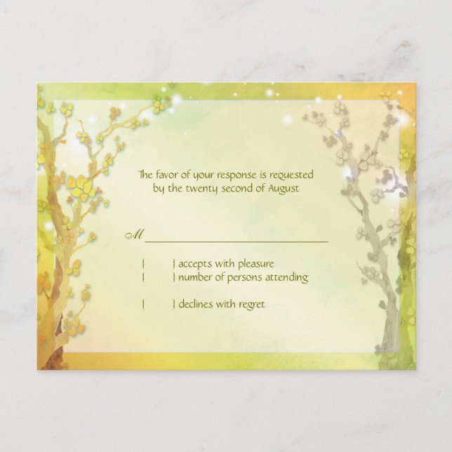 Frühjahrswald Bäume Hochzeit RSVP Einladungspostkarte (Vorderseite)