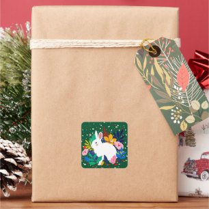 Frühjahrswald-Blume Weißer Bunny Square Sticker
