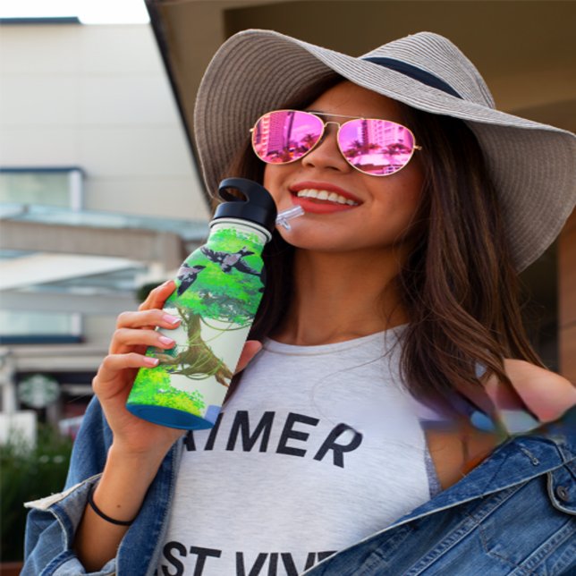 Frühjahrswald mit Vögeln und Eichhörnchen - Natur Edelstahlflasche (Von Creator hochgeladen)