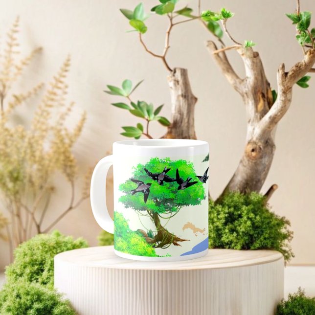 Frühjahrswald mit Vögeln und Eichhörnchen - Natur Jumbo-Tasse (Von Creator hochgeladen)