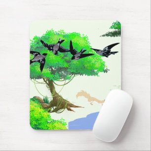 Frühjahrswald mit Vögeln und Eichhörnchen - Natur Mousepad