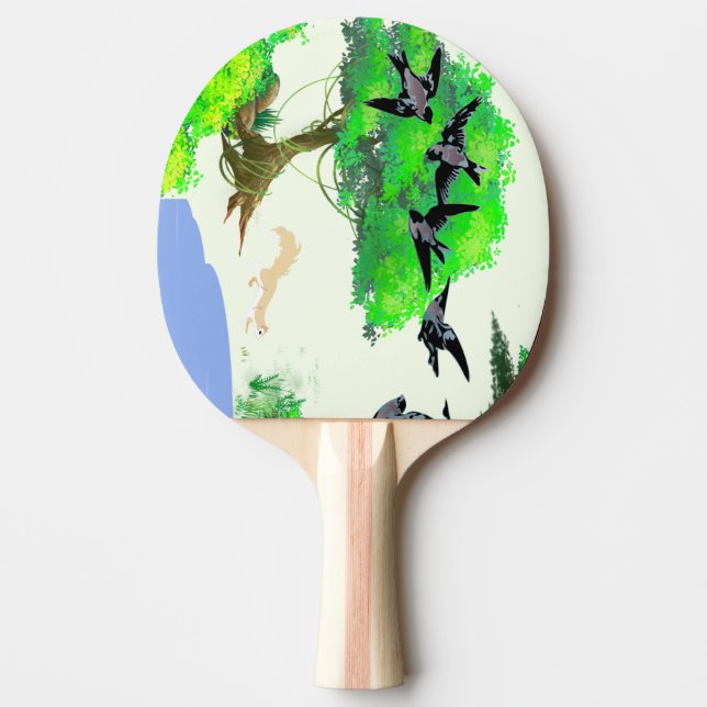 Frühjahrswald mit Vögeln und Eichhörnchen - Natur Tischtennis Schläger (Vorderseite)
