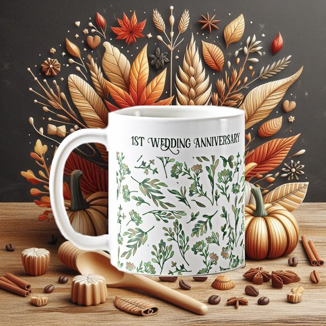 Frühjahrswald Verlasse Wilde Blume Niedliches Jubi Kaffeetasse (Spring Forest Leaves Wild flowers Cute Anniversary Coffee Mug)