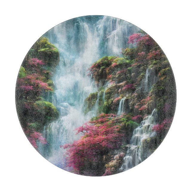 Frühjahrswasserfall Berg Rosa Blume 11 Schneidebrett (Vorderseite)