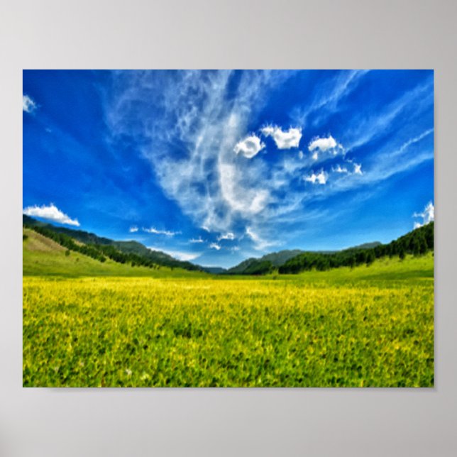 Frühjahrswiese und blauer Himmel Poster (Vorne)