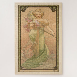 Frühling 1900: Ein Art Nouveau von Mucha Puzzle