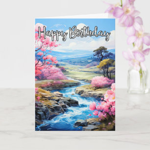 Frühling auf einem schönen Bach Happy Birthday Karte