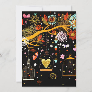 Frühling blühender Baum Goldener Vogel In Liebe Feiertagskarte