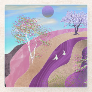 Frühling blüht Landschaft Glasuntersetzer