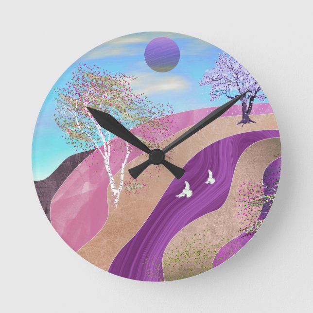 Frühling blüht Landschaft Runde Wanduhr (Vorderseite)