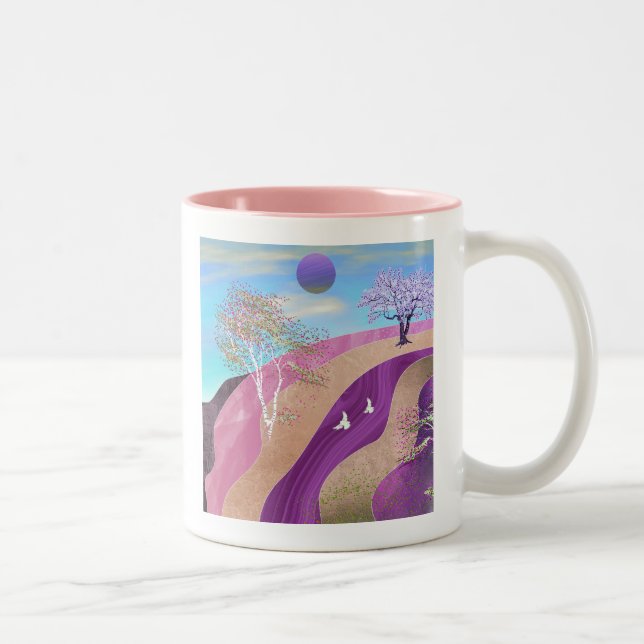Frühling blüht Landschaft Zweifarbige Tasse (Rechts)