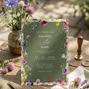Frühling Boho Chic Bunte Wildblumen-Hochzeit Einladung
